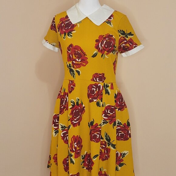 Smak Parlour Womens Dress Size M Floral Retro Fit and Flare With Pockets Collar - Picture 1 of 12